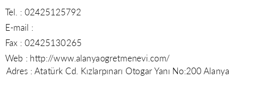 Antalya Alanya retmenevi telefon numaralar, faks, e-mail, posta adresi ve iletiim bilgileri